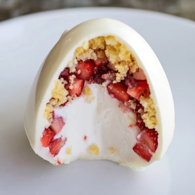 This recipe photo shows stacked Strawberry Shortcake Easter Egg Bombs on a pastel plate, ready for a festive spring gathering.