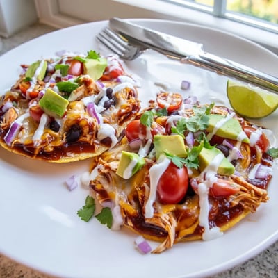 Sweet Smoky BBQ Chicken Tostadas